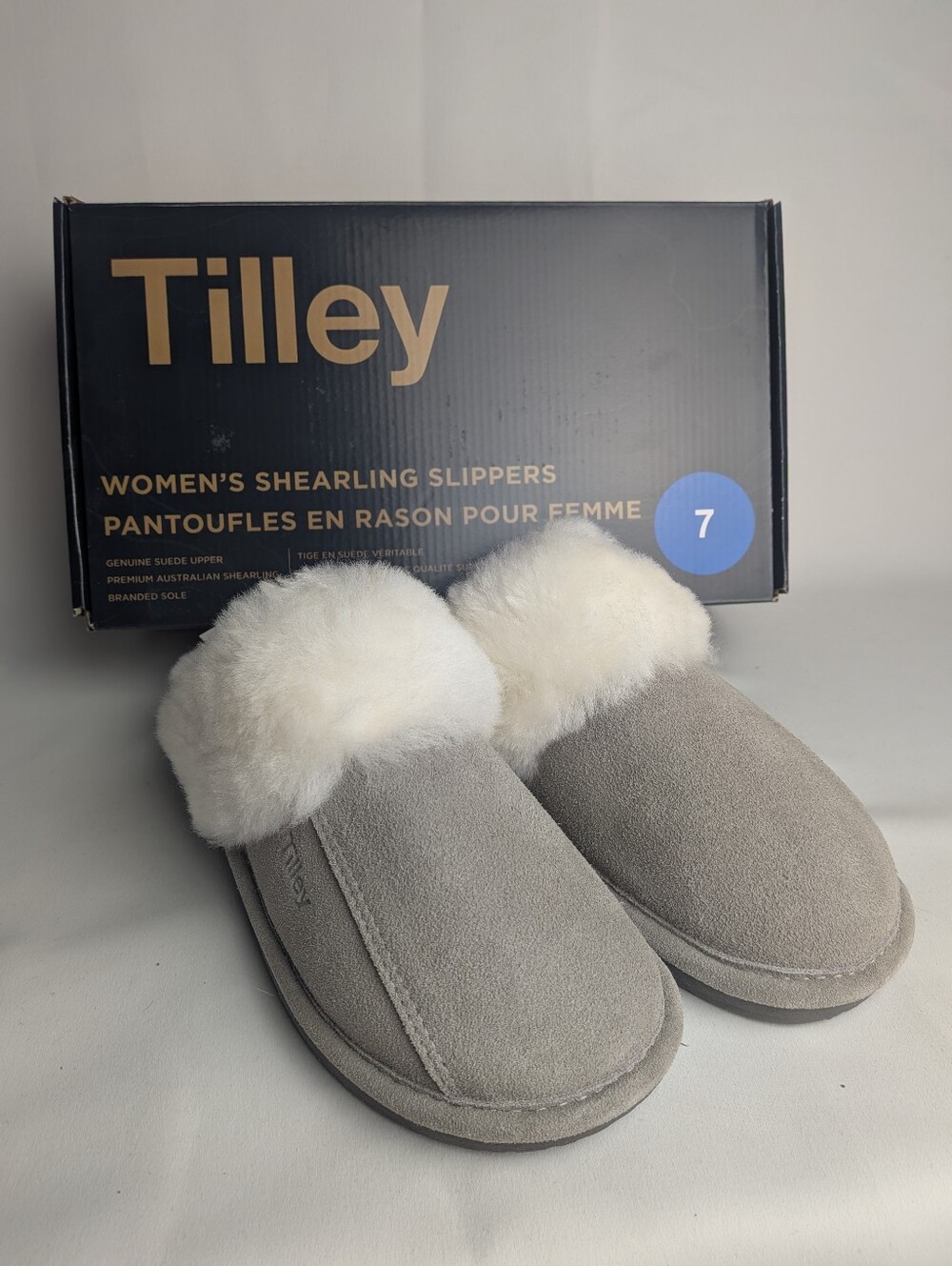 NWT Tiley Women Slippers Gray Color Suede Faux Fur Cozy Comfy Size 7